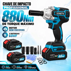Chave de Impacto Sem Fio 880Nm 68Vf 2 Baterias Brushless Motor Portátil Profissional Recarregáveis