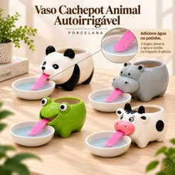 Vaso Cachepot Animal Autoirrigável Porcelana Premium Decoração Casa Jardim Sitio Vaso Bichinho