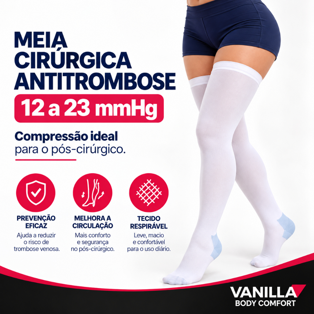 Meia 7/8 Compressão Cirúrgica Pós Operatório Anti Trombo Trombose de 18 a 23 mmHg Tamanhos Pequeno e Plus Size