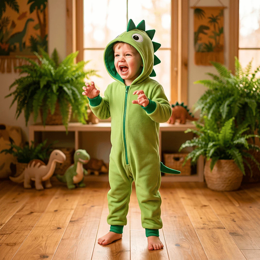 Pijama Macacão Kigurumi fantasia Bebê infantil em fleece Temático Cosplay Dinossauro Super Quentinho