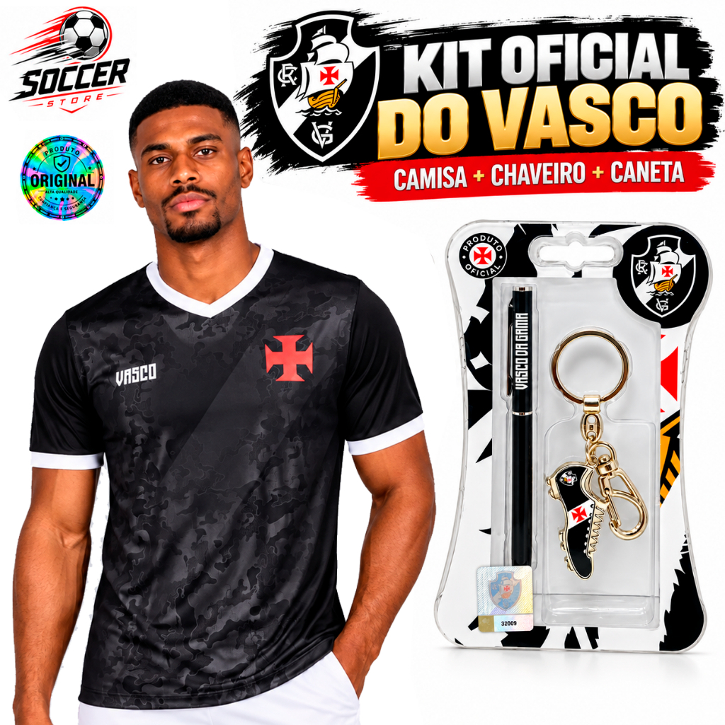 Kit Vasco da Gama Camisa Camiseta Original + Caneta + Chaveiro Chuteira Oficial Presente Torcedor