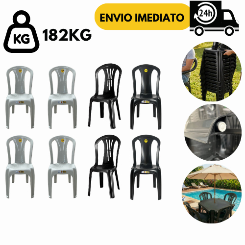 Kit 4 Cadeira Bistrô Branca Preta 182Kg Plástica Resistente P/ Igreja Jardim Escritório Bar Piscina