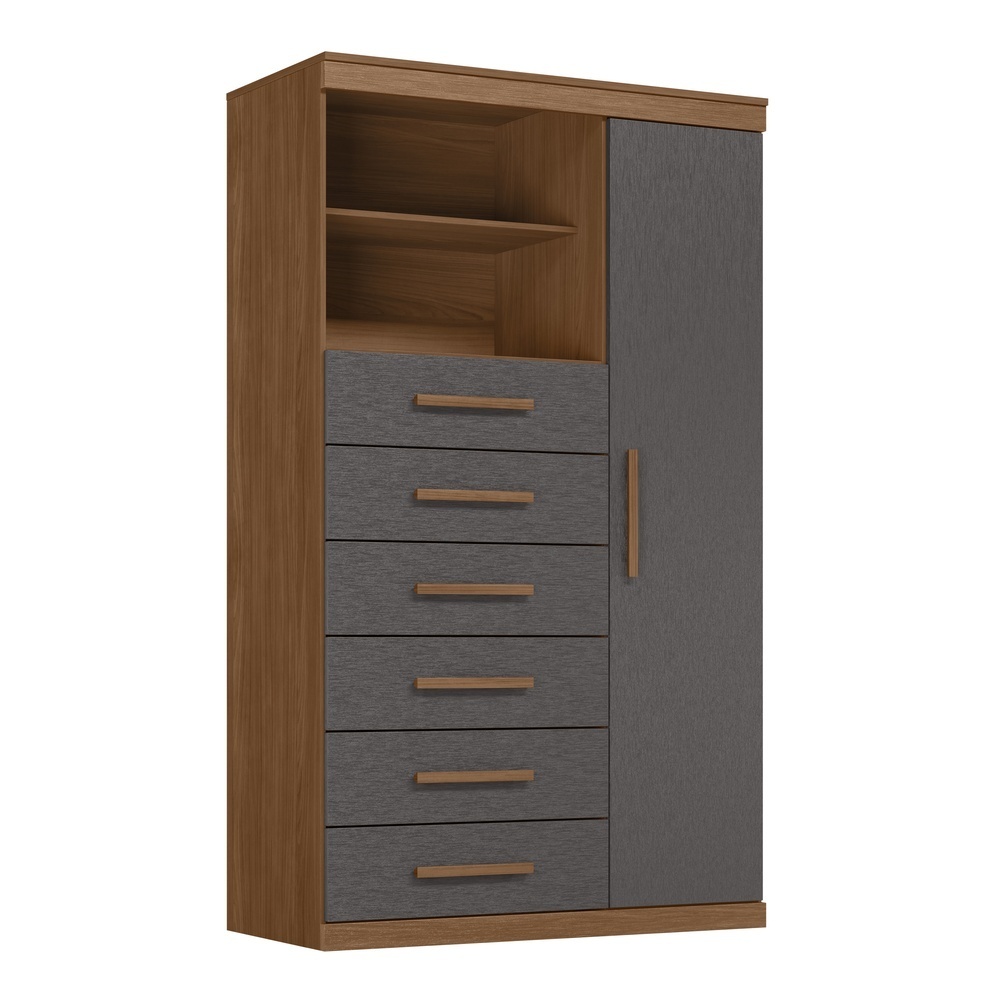 Multi Comoda Maraba 1 Porta 6 Gavetas Jatoba Grafite Santos Andira