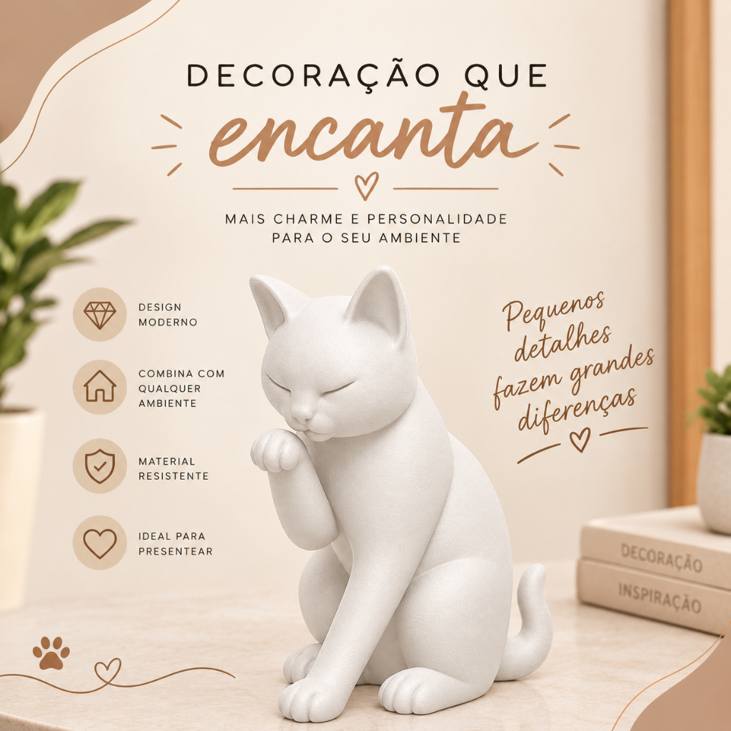 Gato Decorativo Minimalista para decoração | Enfeite Para Casa, Sala, Quarto e Estante
