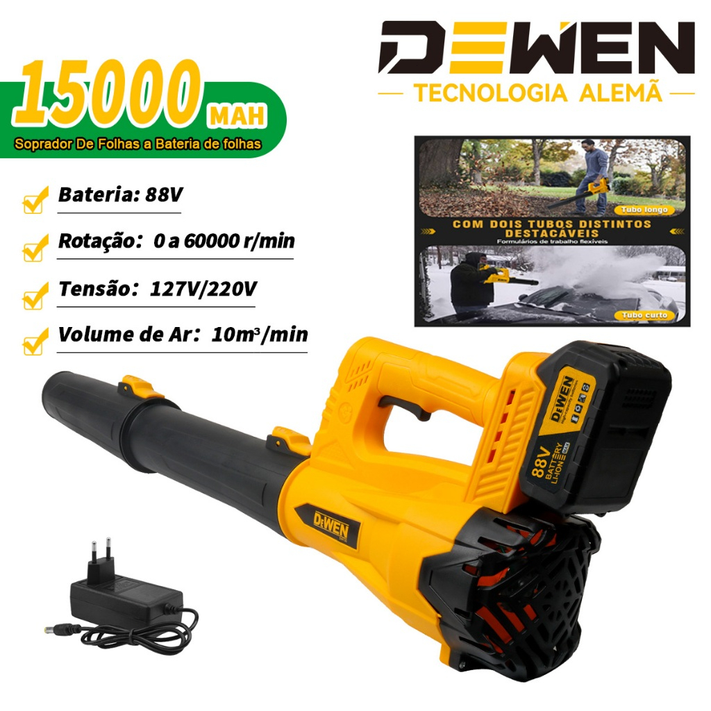 Soprador De Folhas a Bateria Soprador de folhas elétrico sem fio 88V Elétrico Amarelo【50HZ/60HZ】