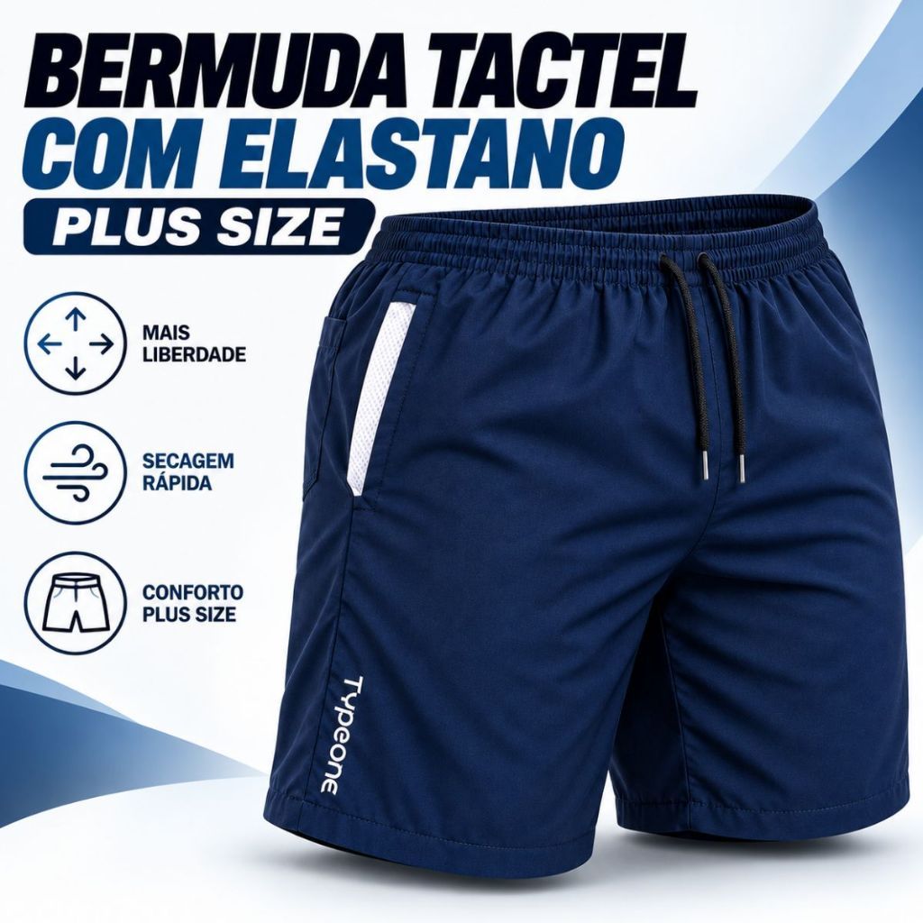 Bermuda Conforto Plus Size Masculino com Bolsos Tactel Elastano Academia Casual Anti Areia Corrida