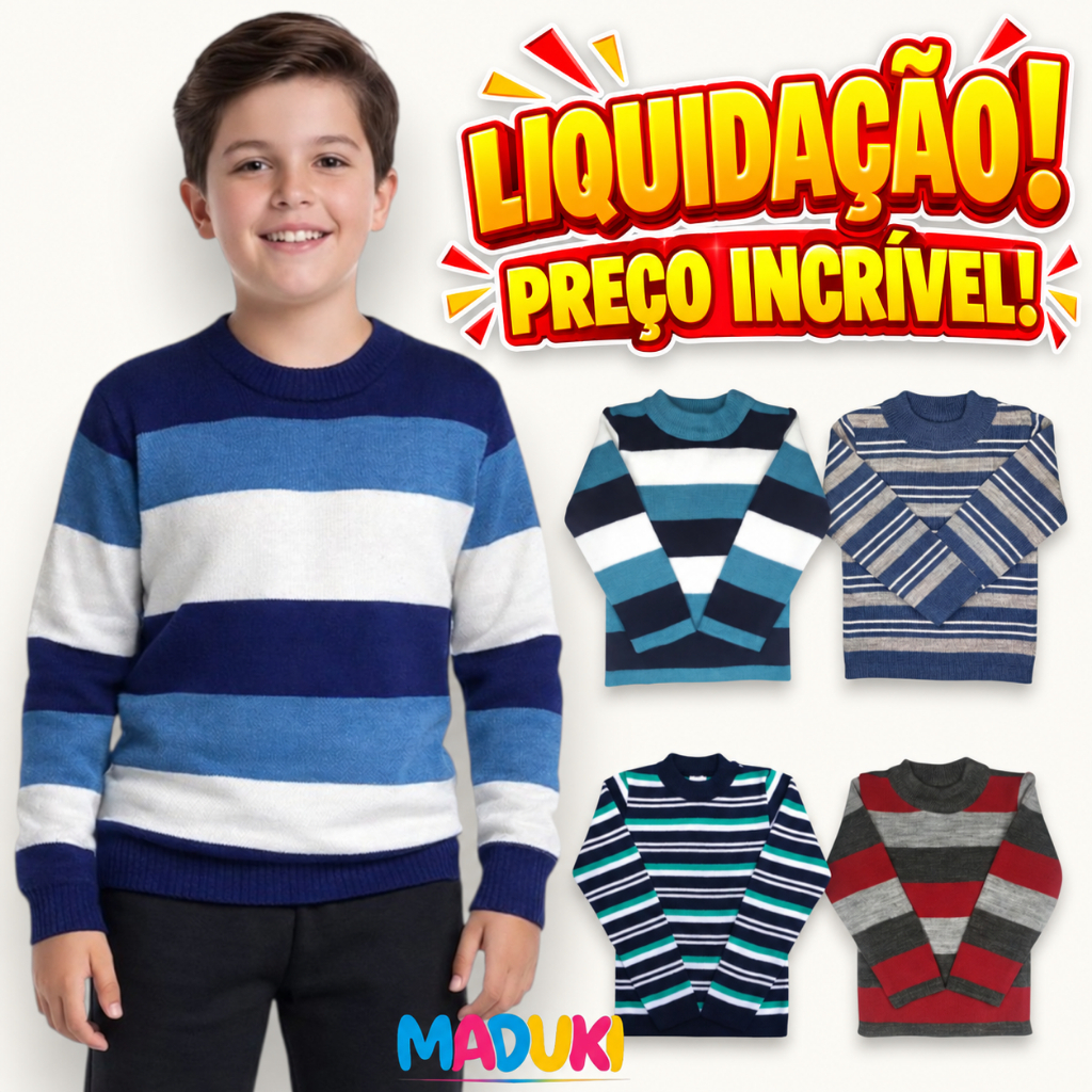 Kit 2 Blusas de Lã Tricot Infantil Juvenil Masculino Inverno