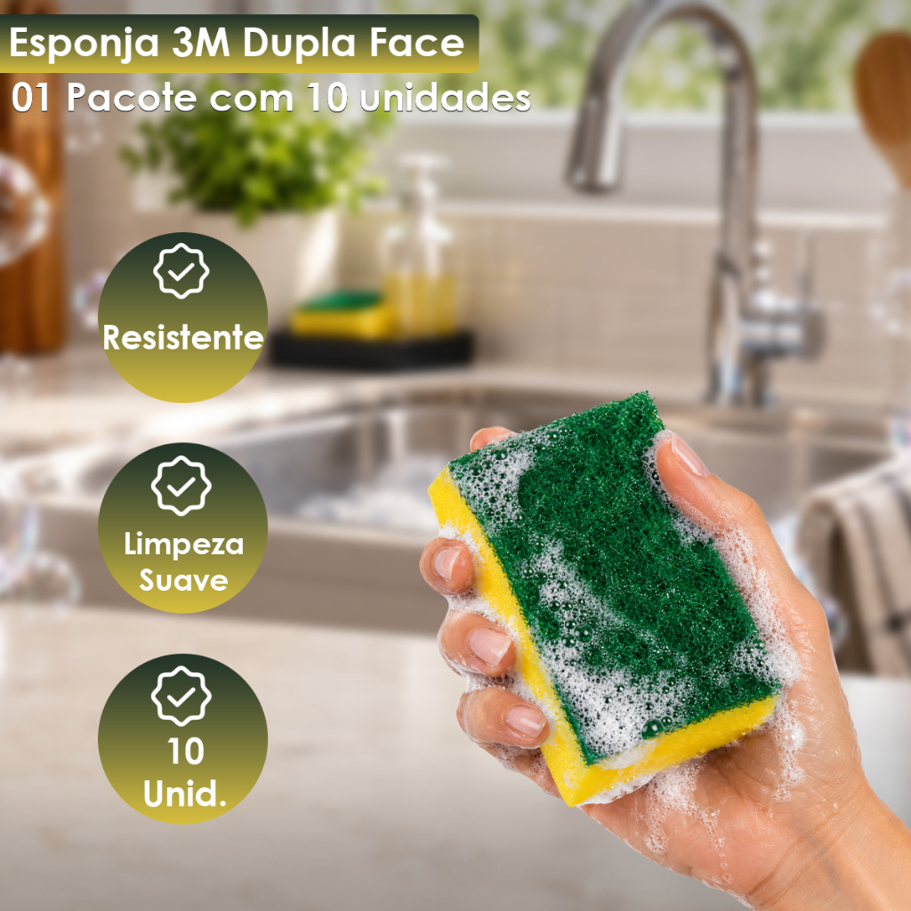Esponja Dupla Face Verde e Amarela 3M com 10 unidades Scotch-Brite — imagem 2 de 2
