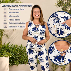 Conjunto Feminino Pantacourt e Regata Viscolycra Confortável M G GG XG