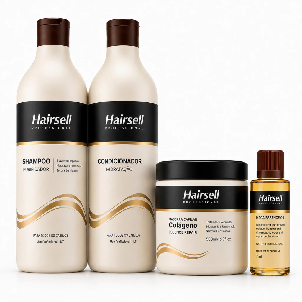 Kit Shampoo + Cond Purificador 1L Máscara Hidratação 500g Óleo Reparador 60ml Hairsell