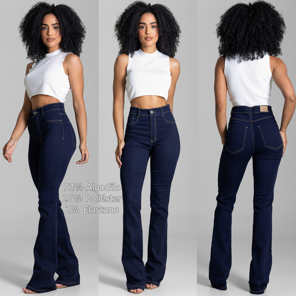 CALÇA SAWARY JEANS FLARE BOOT CUT HOT PANTS CINTURA ALTA 36 AO 48 — imagem 2 de 2