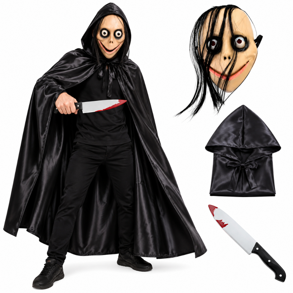 Fantasia Assustadora Momo Halloween Adulto Máscara Capa Cosplay Terror