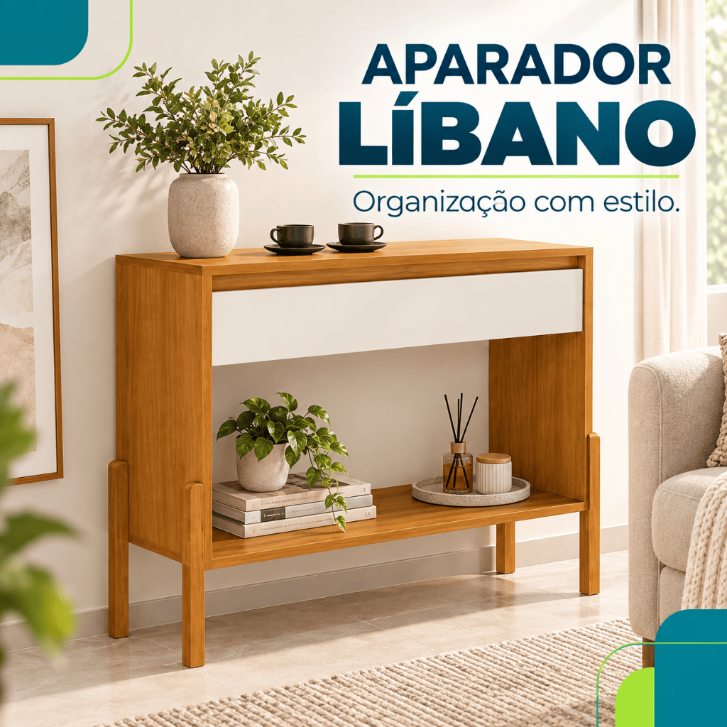 Aparador Buffet Libano Decorativo Com Gaveta Bar Pés em Madeira Moderno Sala Estar