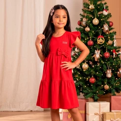 Vestido Infantil Natalino Encanto Vermelho.