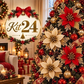 Flores Artificiais Bico Papagaio de Natal Com Glitter Premium Decoração Para Árvore de Natal