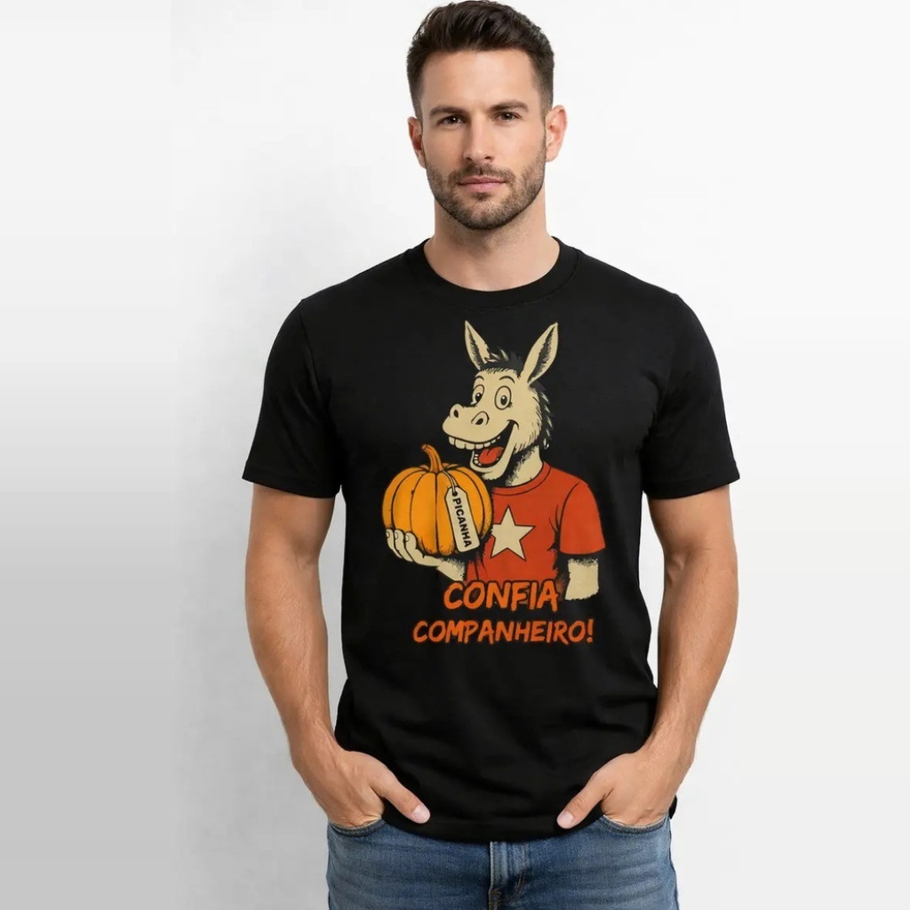 Camiseta Confia Companheiro Política Esquerda Masculina Feminina Unissex 100% Algodão Estampa Exclusiva