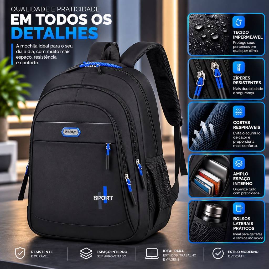 Imagem Mochila Bolsa Masculina Executiva para Notebook Trabalho Viagem Resistente Faculdade
