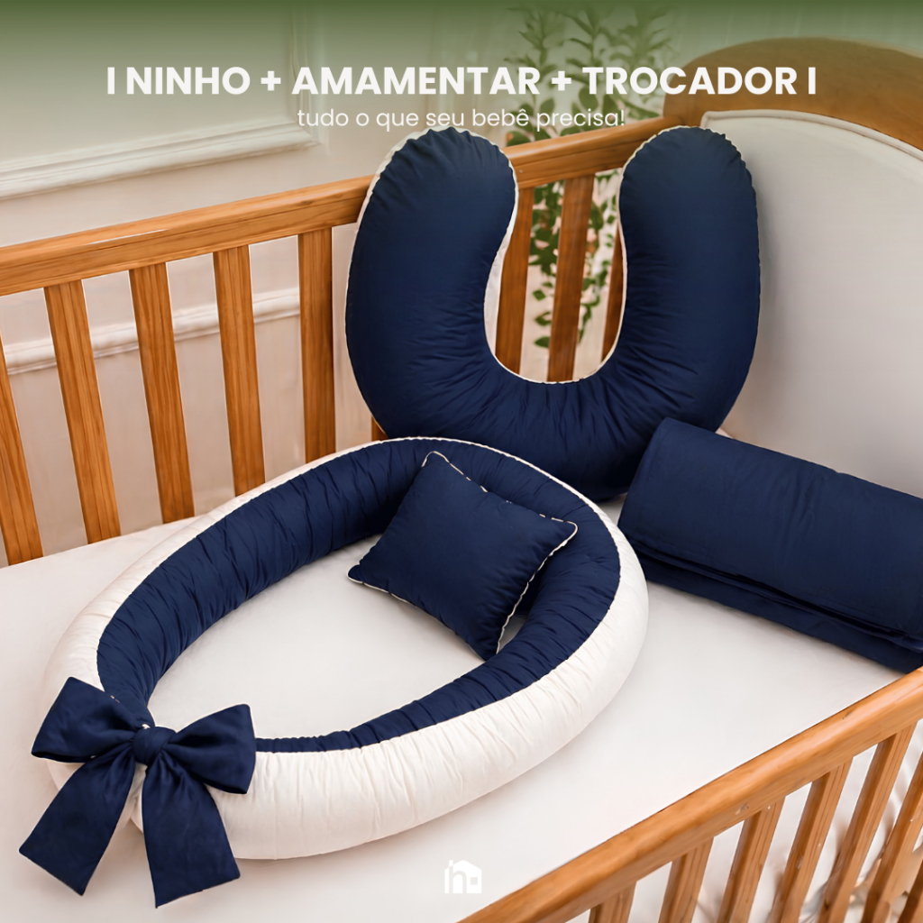 KIT NINHO REDUTOR BERCO | ALMOFADA AMAMENTACAO | TROCADOR PORTATIL | MENINO E MENINA | MICROPERCAL 400 FIOS