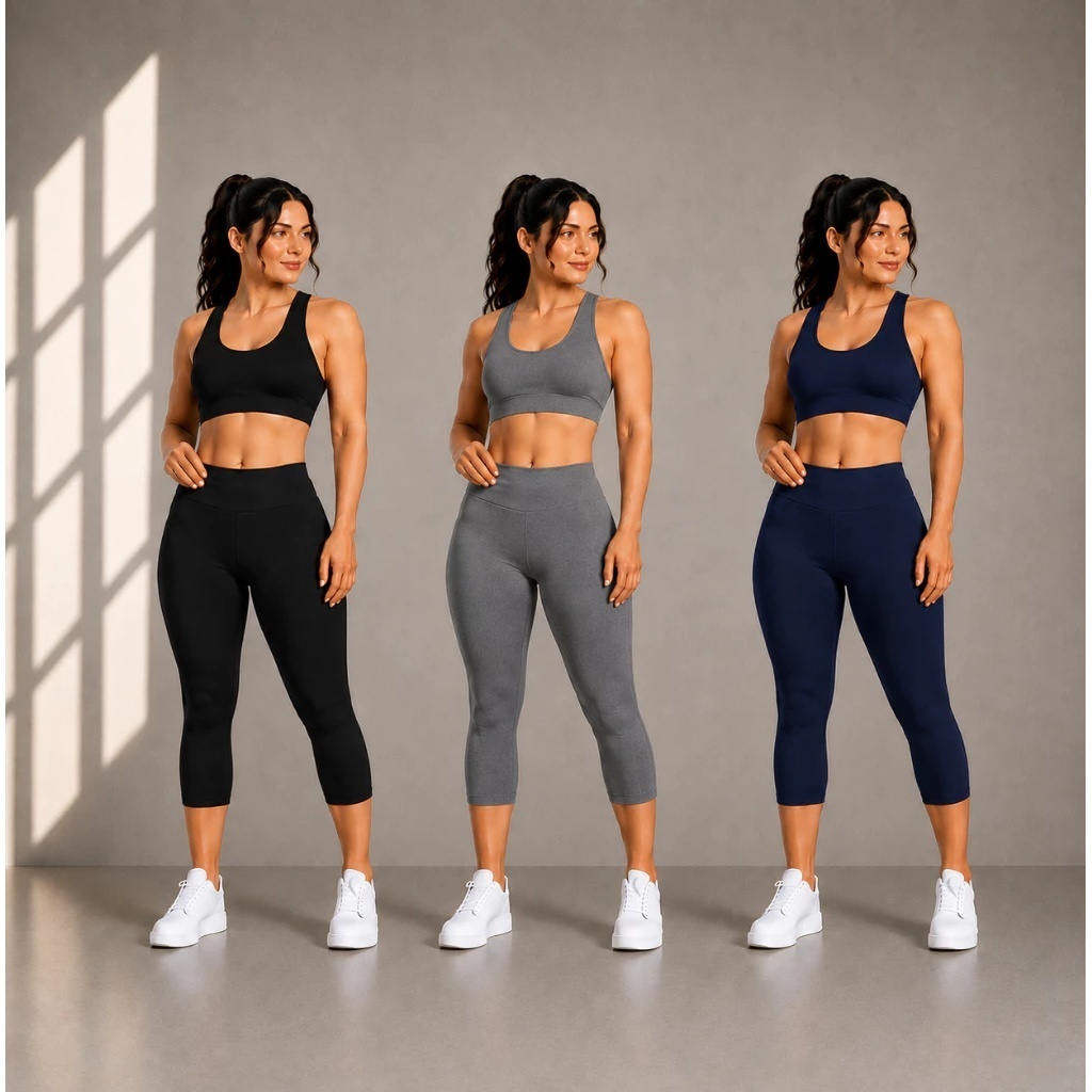 Kit 3 Corsário Academia Legging Feminino Com Cós Alto Confortável Zero Transparências Capri