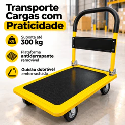 Carrinho Plataforma 300kg Dobrável Com Rodas Giratórias BOM2852