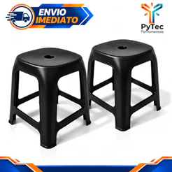 Kit 02 Banqueta Plástica Preta Resistente Empilháveis Adulto Suporta Até 120Kg