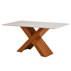Mesa Sala de Jantar Tampo com Vidro 1,80m Grécia Madeirado/Off White Dobuê