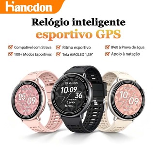 relógio smartwatch feminino/masculino Hancdon KC100 GPS 1.39''HD 100+ esportes Voz com AI…