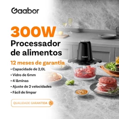 Gaabor Triturador Processador Carne Legumes 2L 4 Laminas Aco Tigela Vidro Multifuncional MG-15M02A