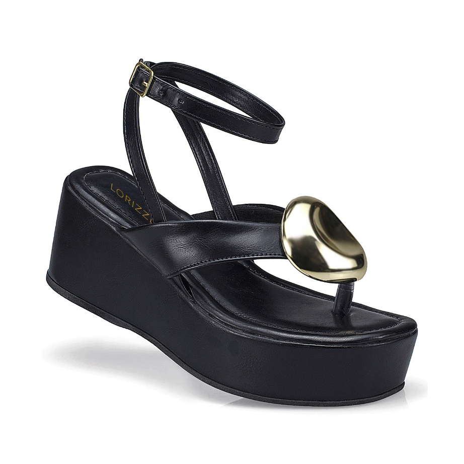 Sandália Feminina Tira Anabela Flatform Fivela Spike Enfeite Estilosa 430