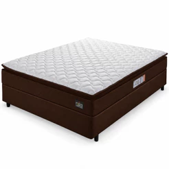 Cama Box Casal Colchão Espuma D45 Pillow Top Strong 138x188x62cm Marrom/Branco Hellen - Suporta até