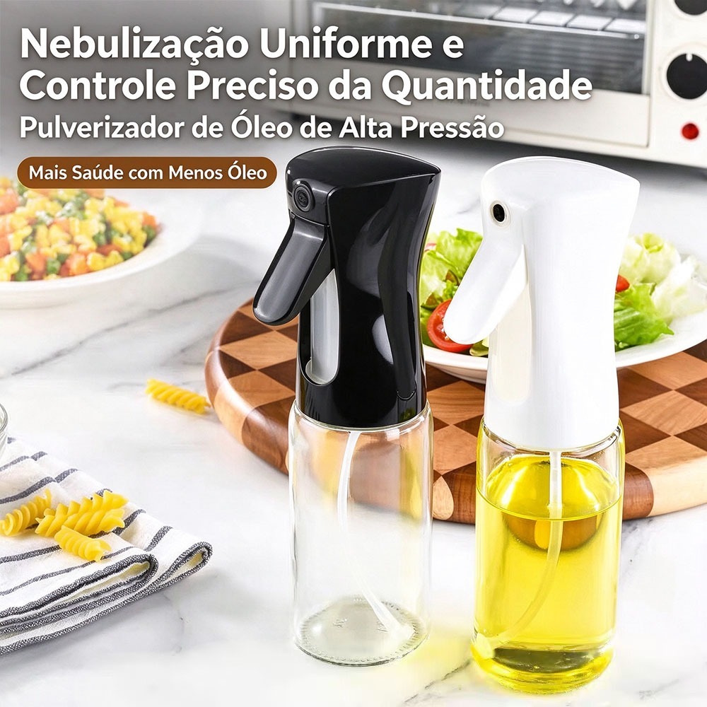 Borrifador de Óleo Spray em Vidro Fosco – Pulverizador para Cozinha, Churrasco, Air Fryer e Saladas