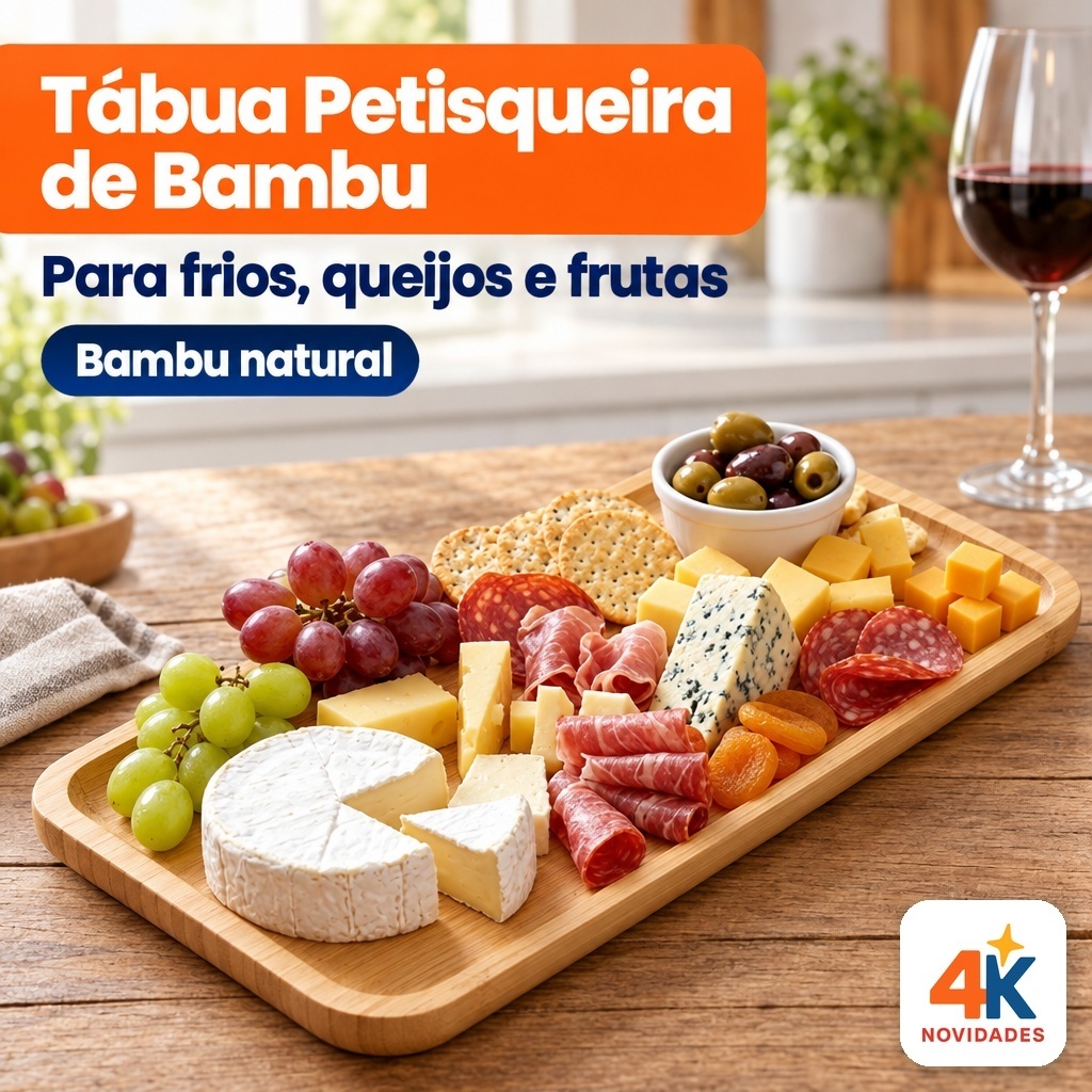 Tábua Petisqueira Bambu Para Frios Queijos Frutas Aperitivos