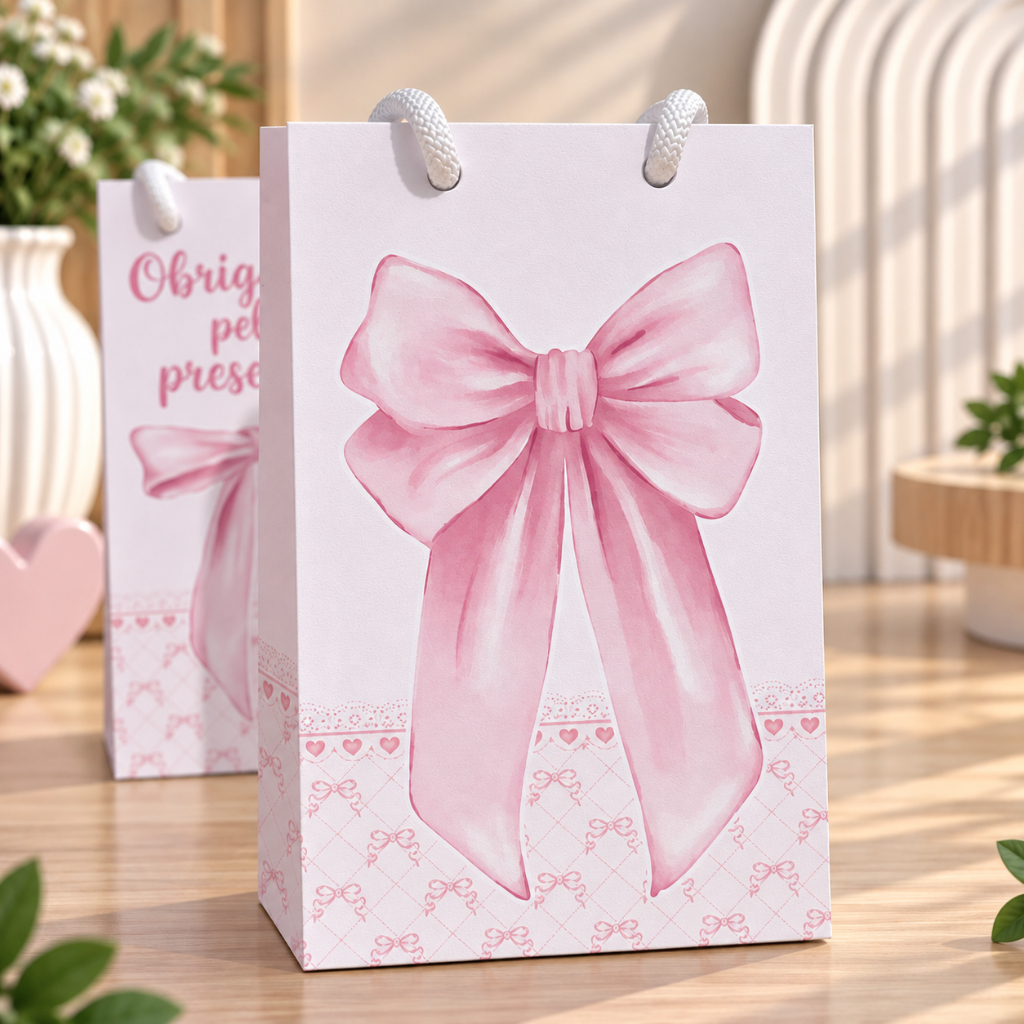 Sacolinha pequena-Laço Rosa coquete Lembrancinha para festas-Aniversário pesonalizada no tema
