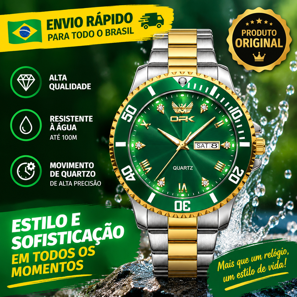 OPK Relógio Masculino A Prova D Água Original Aço Inoxidável Calendário Luxo Dourado Preto 8171 — imagem 2 de 2