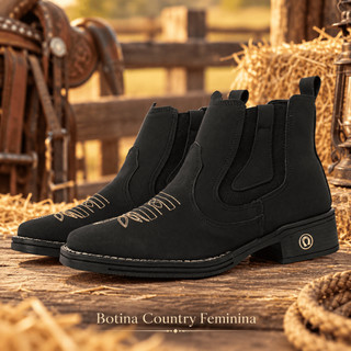 Kit Botina Feminina Country Texana Bordada + Cinto Feminino Bota Cano Curto Confortável Solado Costurado Moda