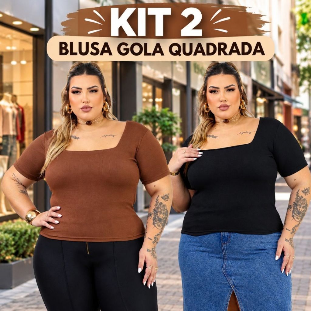 Kit 2 Blusa Feminina Plus Size Estilosa Elegante decote quadrado curve verão blusas curvy plus sise