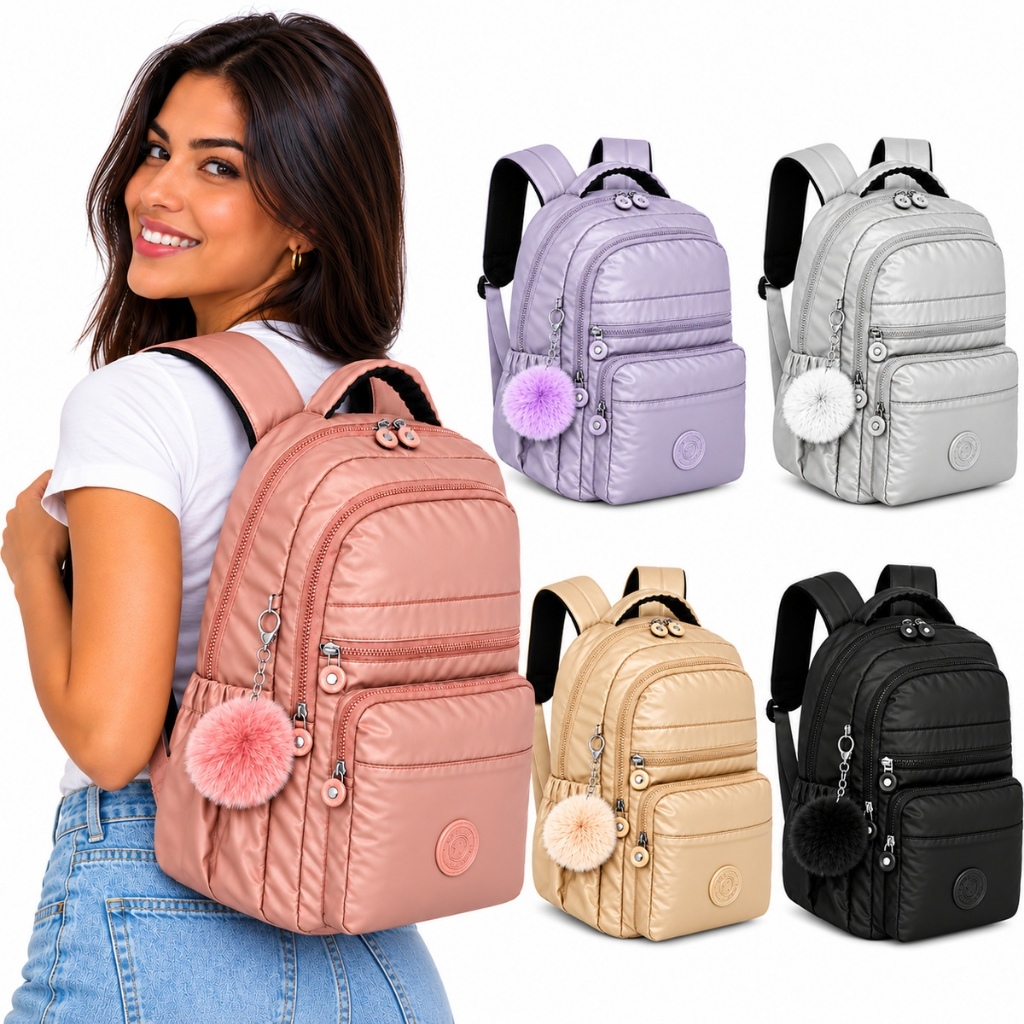 Mochila Feminina Reforçada Metalizada Grande Menina Bolsa Escolar Trabalho Femenina Espaçosa Y&K 40L Chaveiro