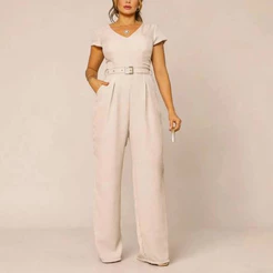 MACACÃO LONGO FEMENINO DAY DUNA LINHO COM CINTO ELEGANTE SOCIAL E CONFORTAVEL