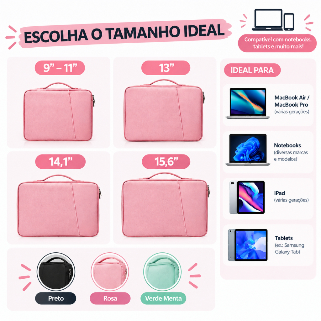 Bolsa para Tablet Impermeável com Múltiplas Camadas e Almofadadas Estojo Protetor para iPad 11/13/15 polegadas
