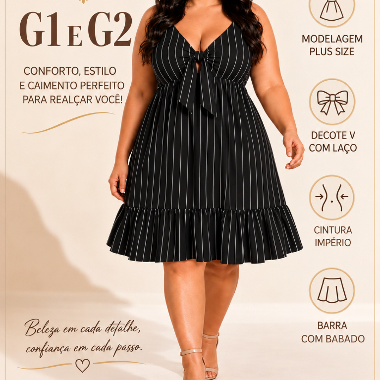 Vestido Plus Size de Alça Larga Decote Amarração
