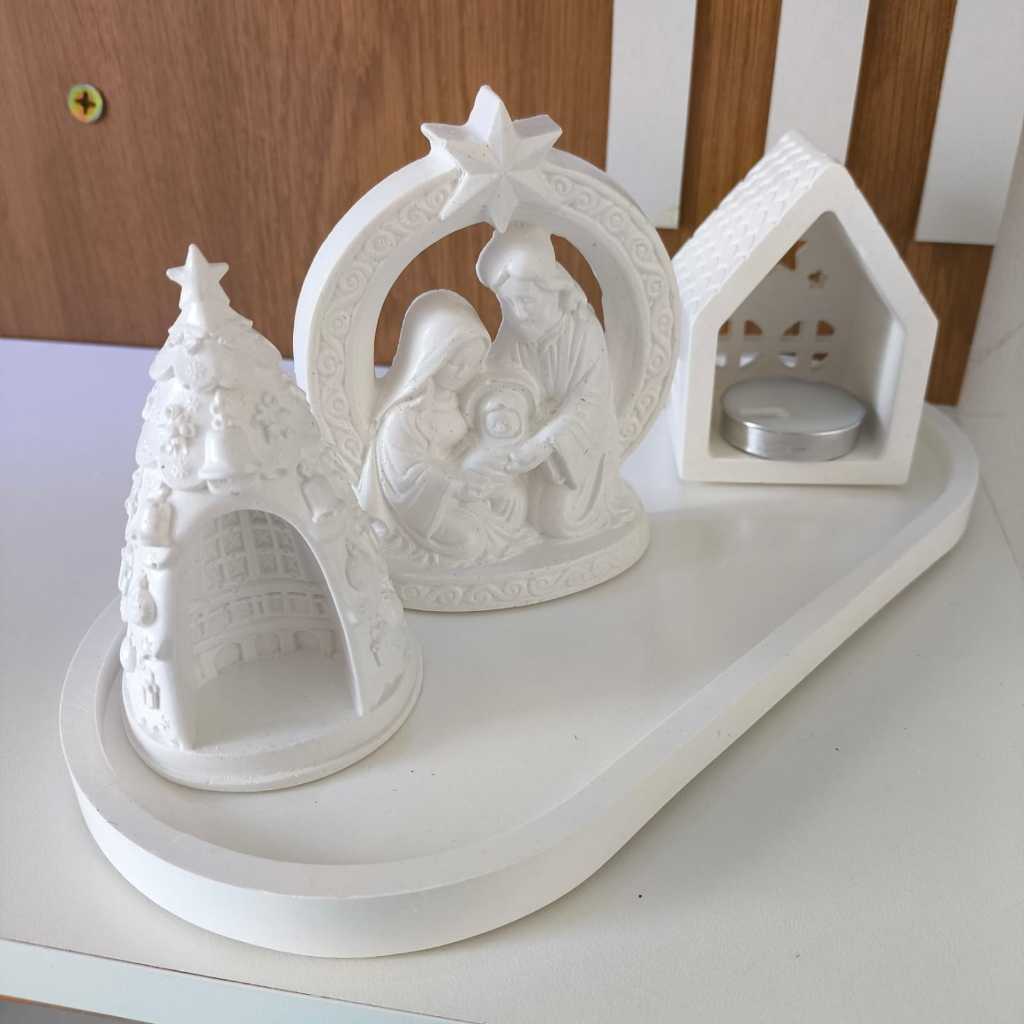 Kit Decorativo Natal Presépio, Sagrada Família Arvore Natal Gruta e Casa Porta Vela Enfeite Decoração Presente