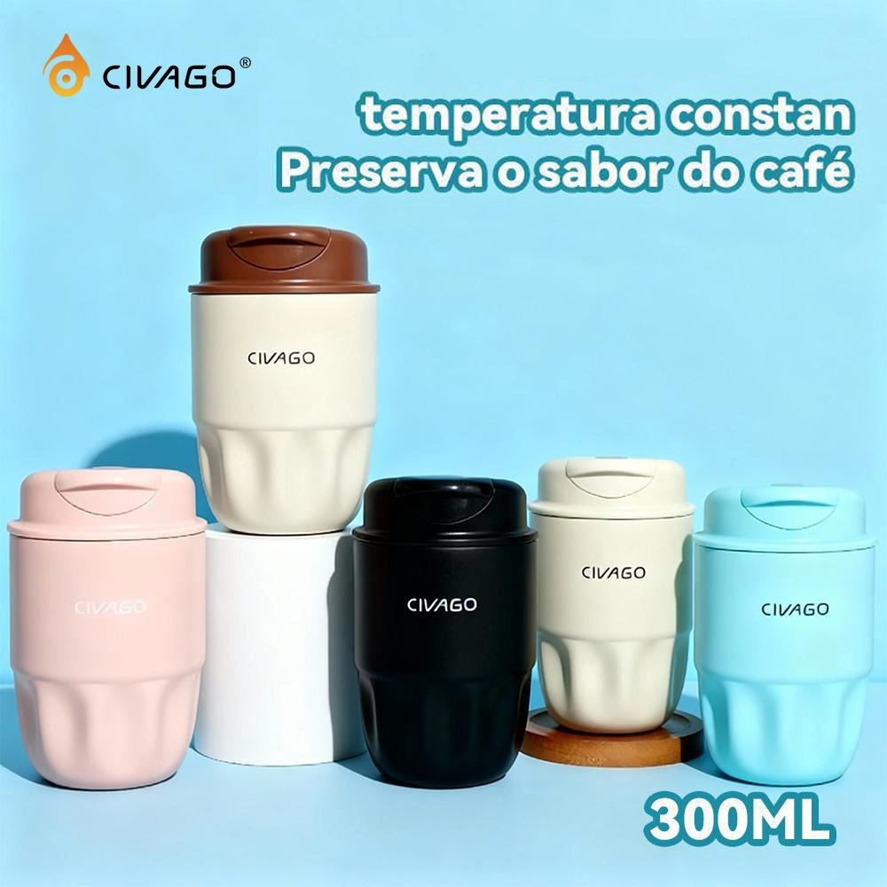 CIVAGO Copo Térmico 300ml Aço Inox 304 Portátil Para Café Revestimento Cerâmico Quente e Frio Garrafa Térmica