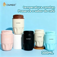 CIVAGO Copo Térmico 300ml Aço Inox 304 Portátil Para Café Revestimento Cerâmico Quente e Frio Garrafa Térmica