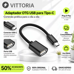 Cabo OTG Adaptador Tipo-C V8 USB 3.0 Pendrive para Celular Tablet Mp3 Preto HZ-167/168