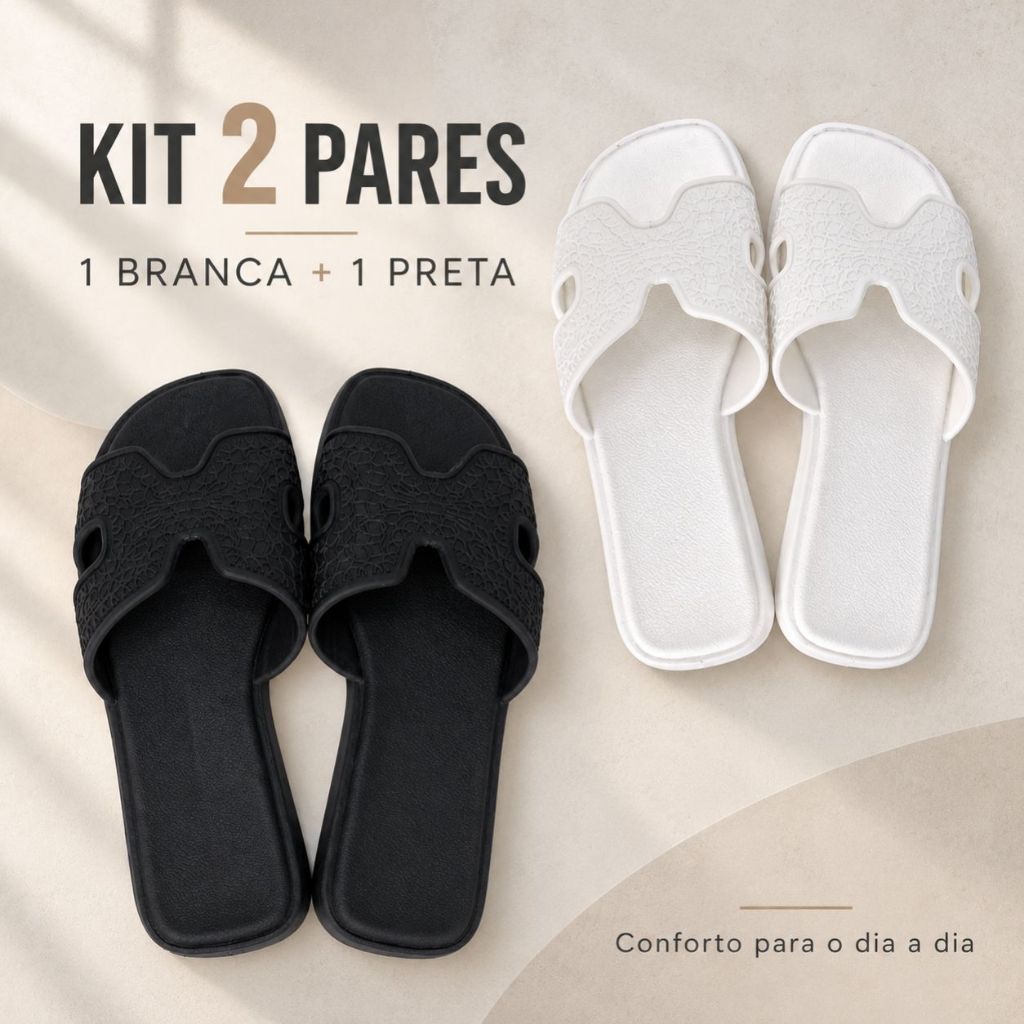 Kit 2 Sandália Rasteira Feminina Macia Confortável Antiderrapante
