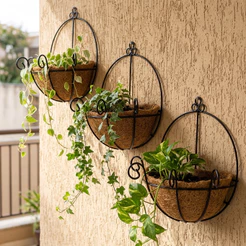 3 Vasos Fibra Coco Parede 30cm 6L Meio Vaso Pendente para Plantas