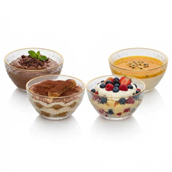 Conjunto 4 Bowls de Cristal 12,5cm Mauve com Fio de Ouro Wolff para Sobremesa Frutas Petiscos Acompanhamentos Mesa Posta