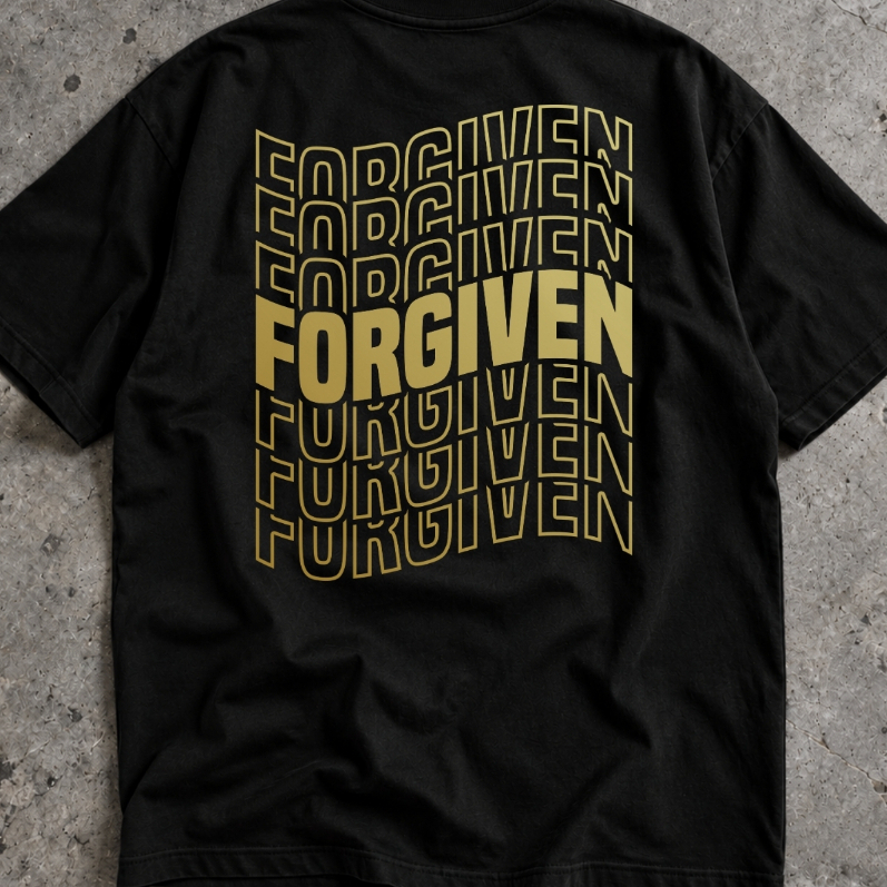 Camisa Masculina Oversized Streetwear Perdoado Estampa Dourada nas Costas Algodão Camiseta Gospel Religiosa