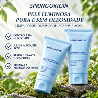 SPRINGORIGIN Sabonete Facial 2 em 1 com Argila Branca da Remove o Excesso de Oleosidade e Impurezas e Limpa os Poros