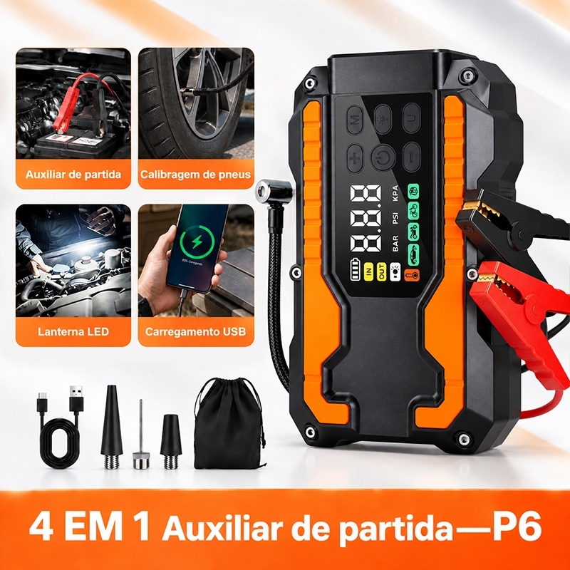 Auxiliar Partida Bateria Compressor Ar Emergência Portátil,20000mAh Auxiliar De Partida Bateria Veicular Com Power Bank